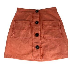 Magnolia South Dusty Orange Twill Mini Skirt Tattered Pockets & Accents SMALL